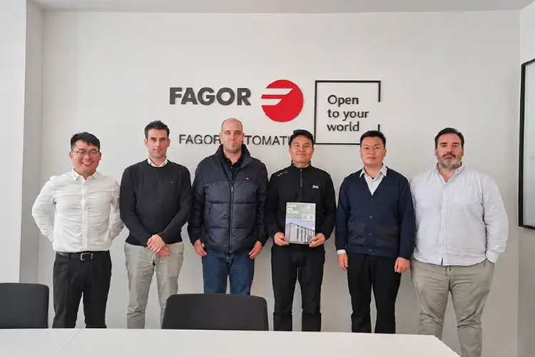 BCAMCNC engineering team visiting FAGOR Automation Spain for 5-axis aerospace CNC system optimization